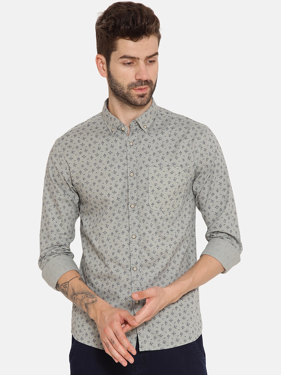 

IVOC Men Grey Slim Fit Printed Casual Shirt