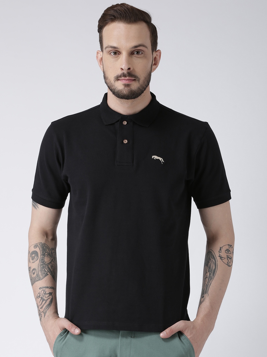 

JUMP USA Men Black Solid Polo Collar T-shirt