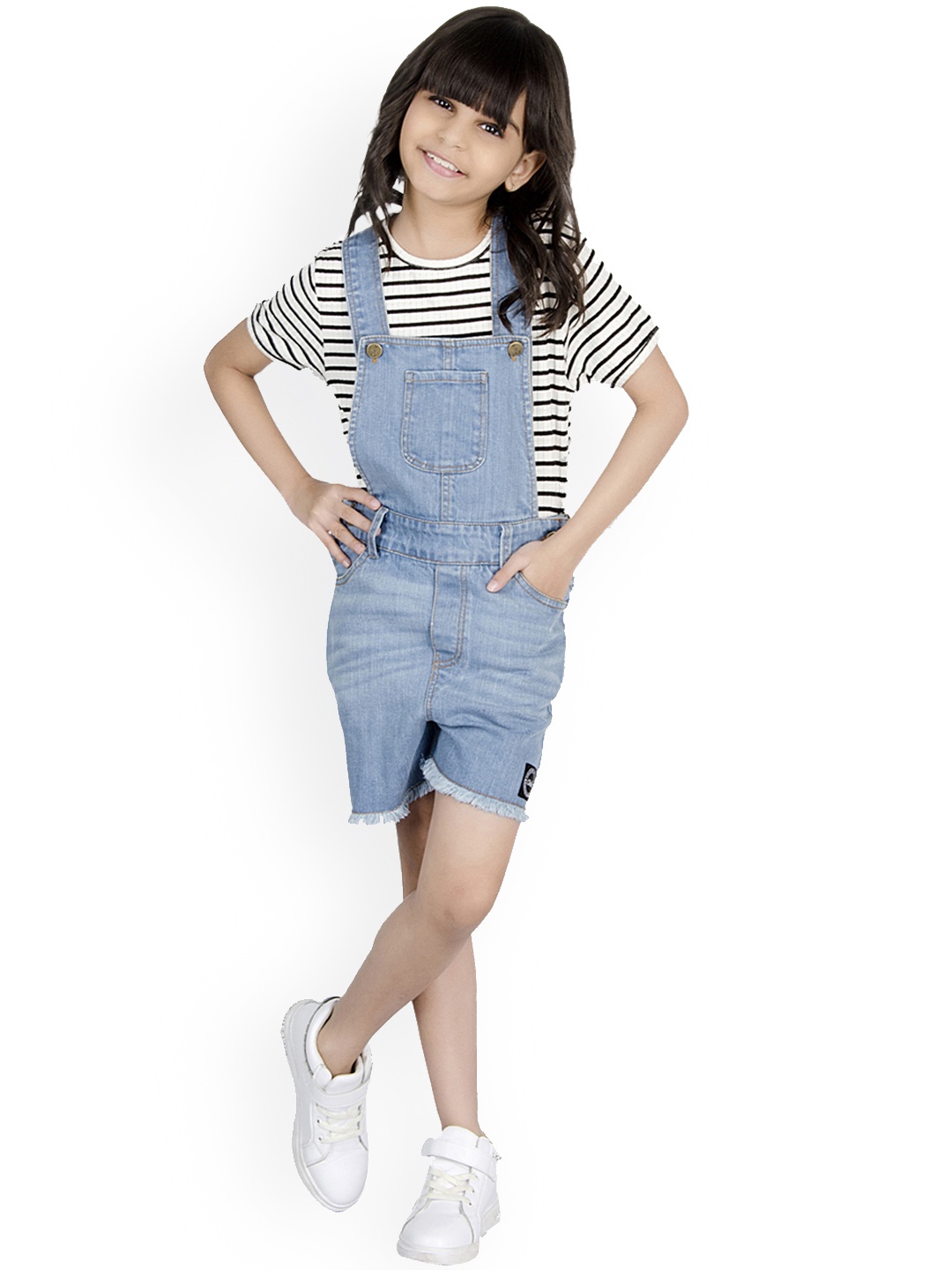 

Olele Girls Blue Solid Denim Regular Fit Dungaree
