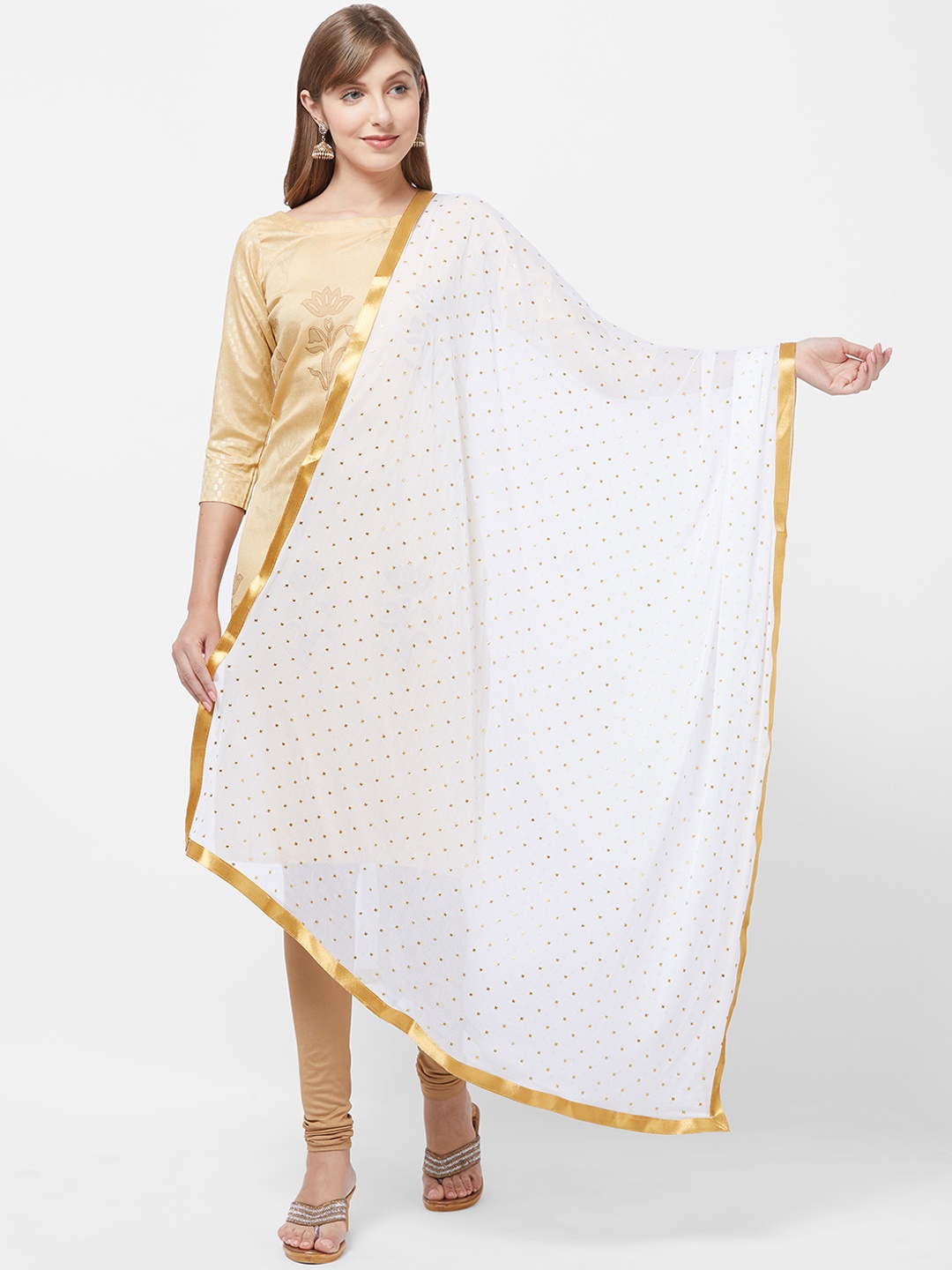 

Dupatta Bazaar White & Gold-Coloured Solid Dupatta