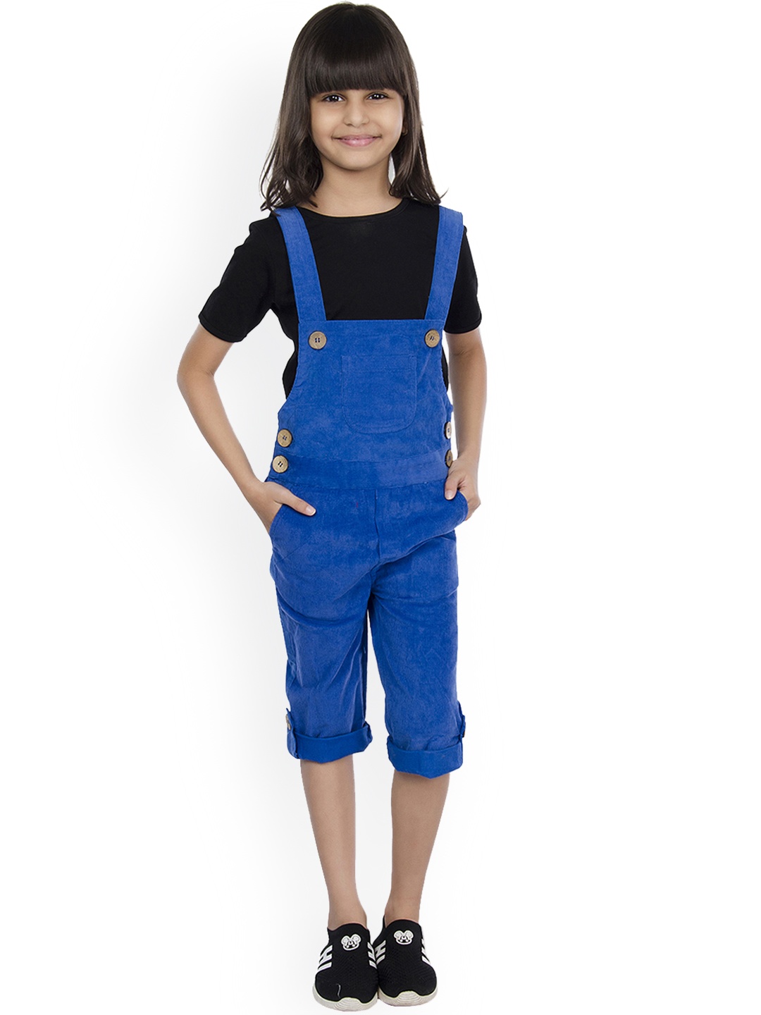 

Olele Girls Blue Solid Regular Fit Pure Cotton Dungaree
