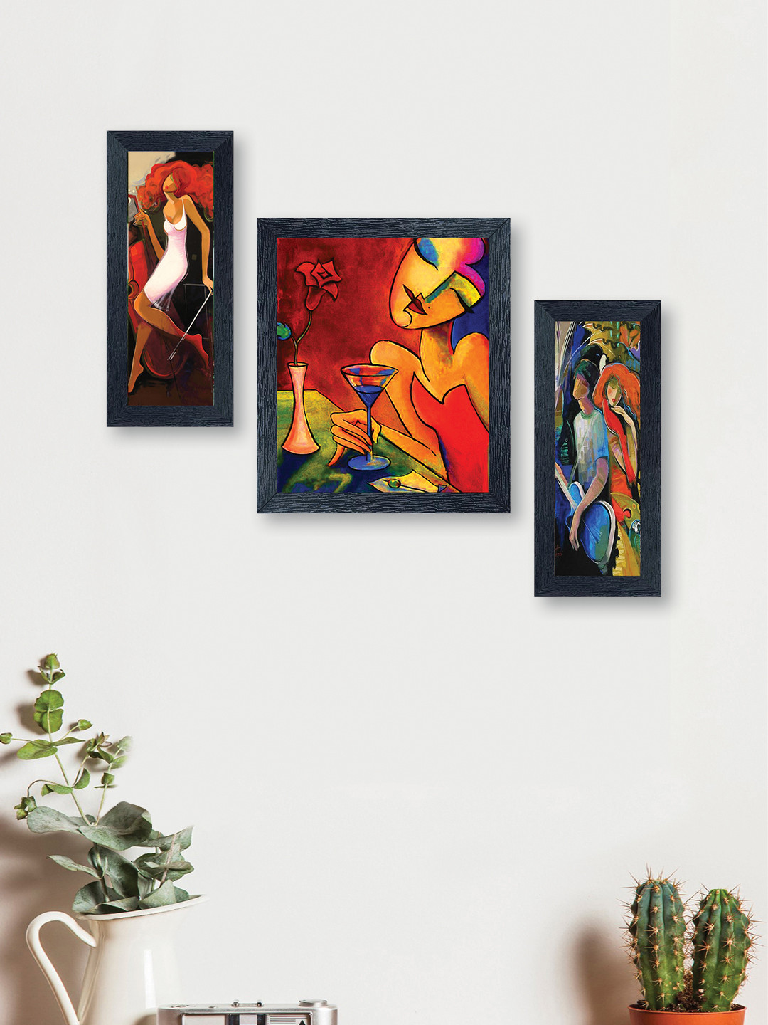 

nest Art Multicoloured Set of 3 Synthetic Wood Hand-Painted Wall Art, Multi