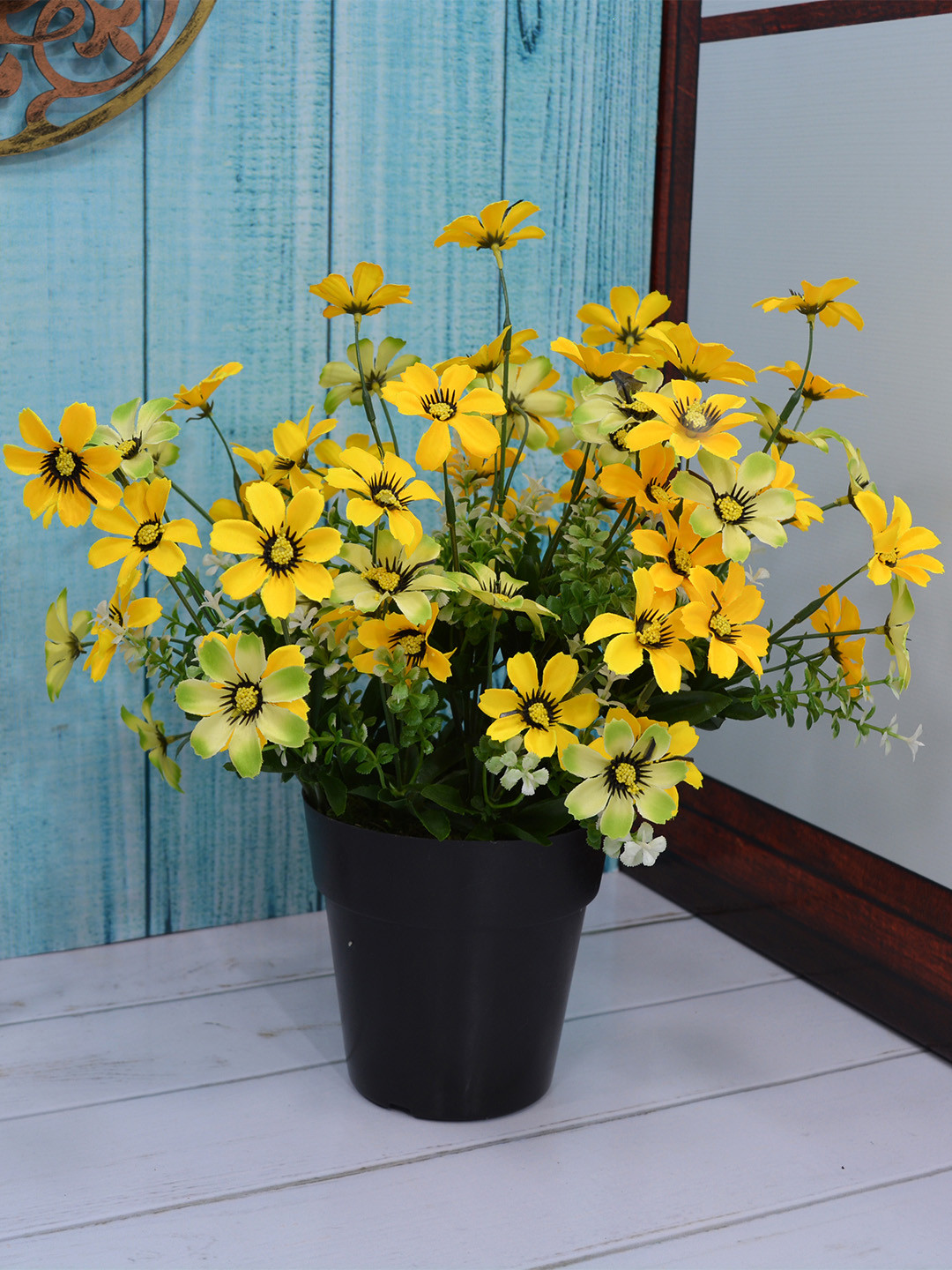 

Fancy mart Yellow & Green Artificial Daisy Plant with Cone Pot