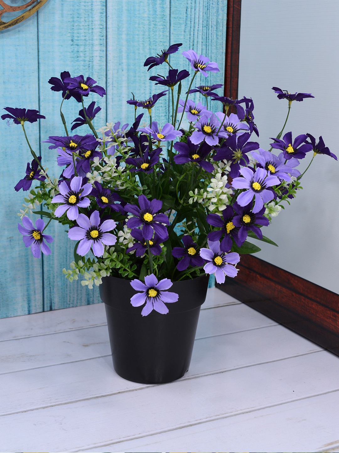 

Fancy mart Purple & Green Artificial Daisy Plant with Cone Pot