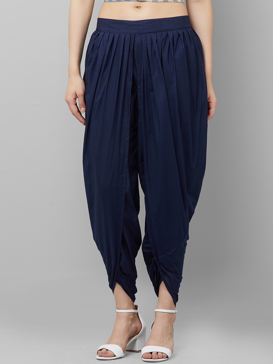 

Indo Era Women Navy Blue Solid Dhoti Pants