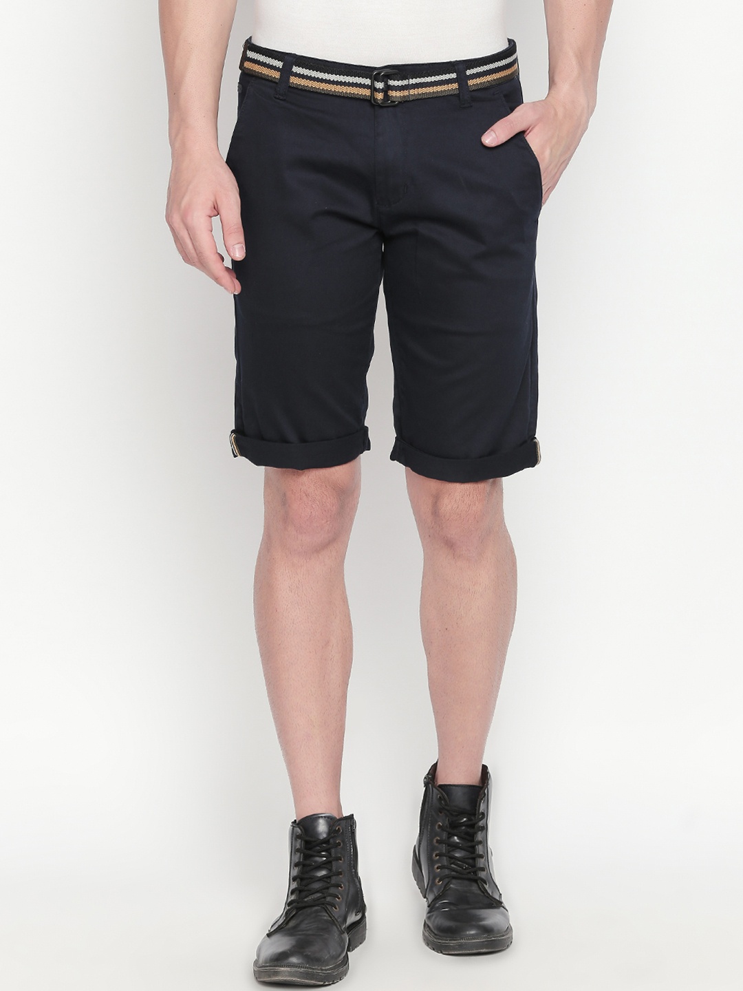 

beevee Men Navy Blue Solid Regular Fit Regular Shorts