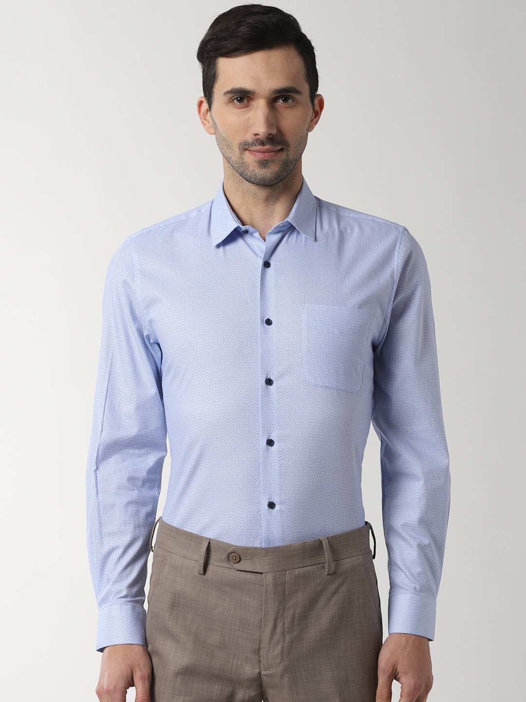 

Peter England Men Blue & White Slim Fit Printed Formal Shirt