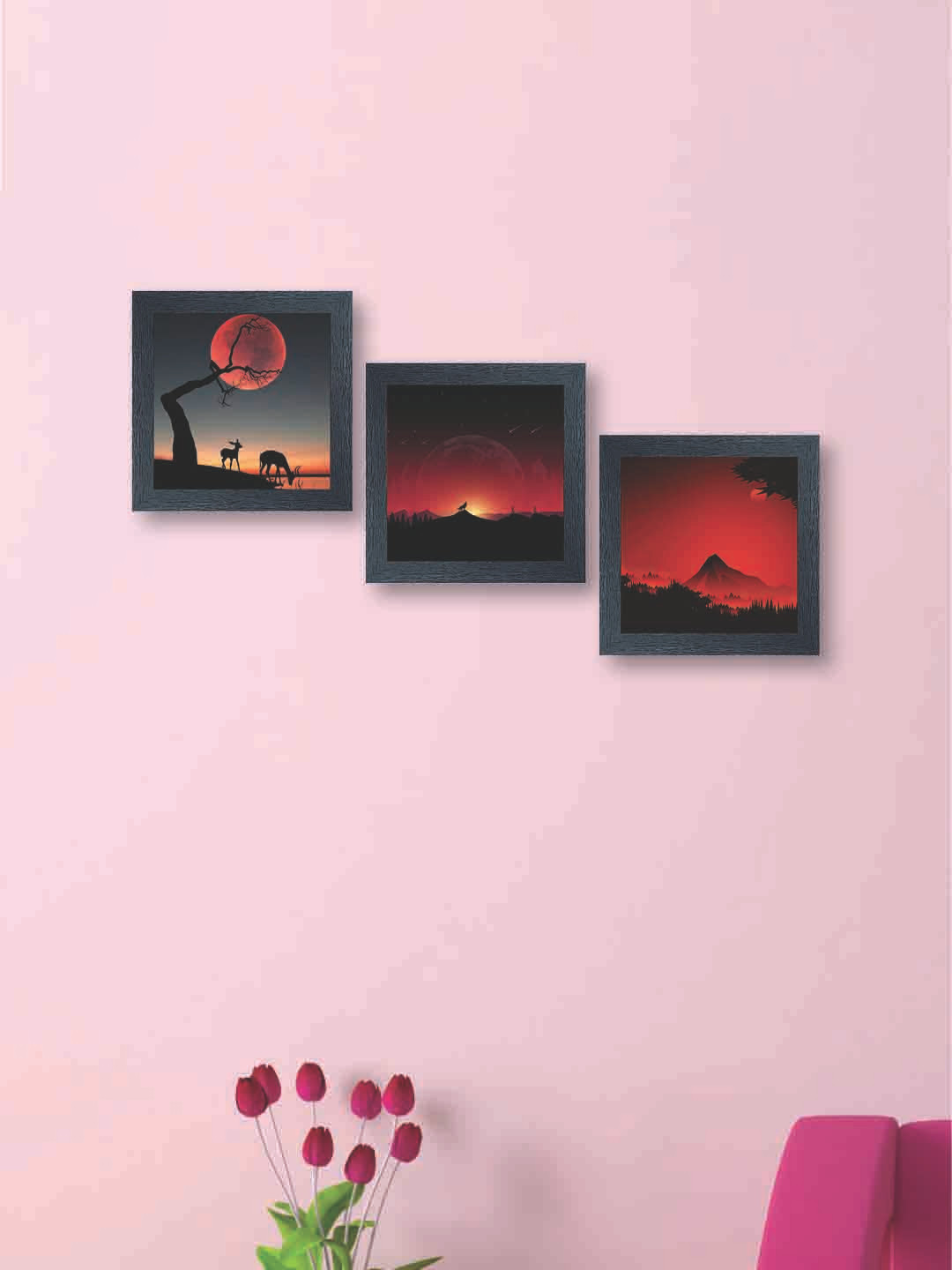 

nest Art Black & Orange Set of 3 Synthetic Wood Hand-Painted Wall Art