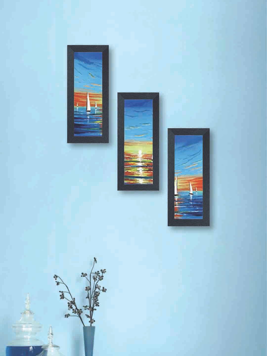 

nest Art Multicoloured Set of 3 Synthetic Hand-Painted Wood Wall Art, Multi