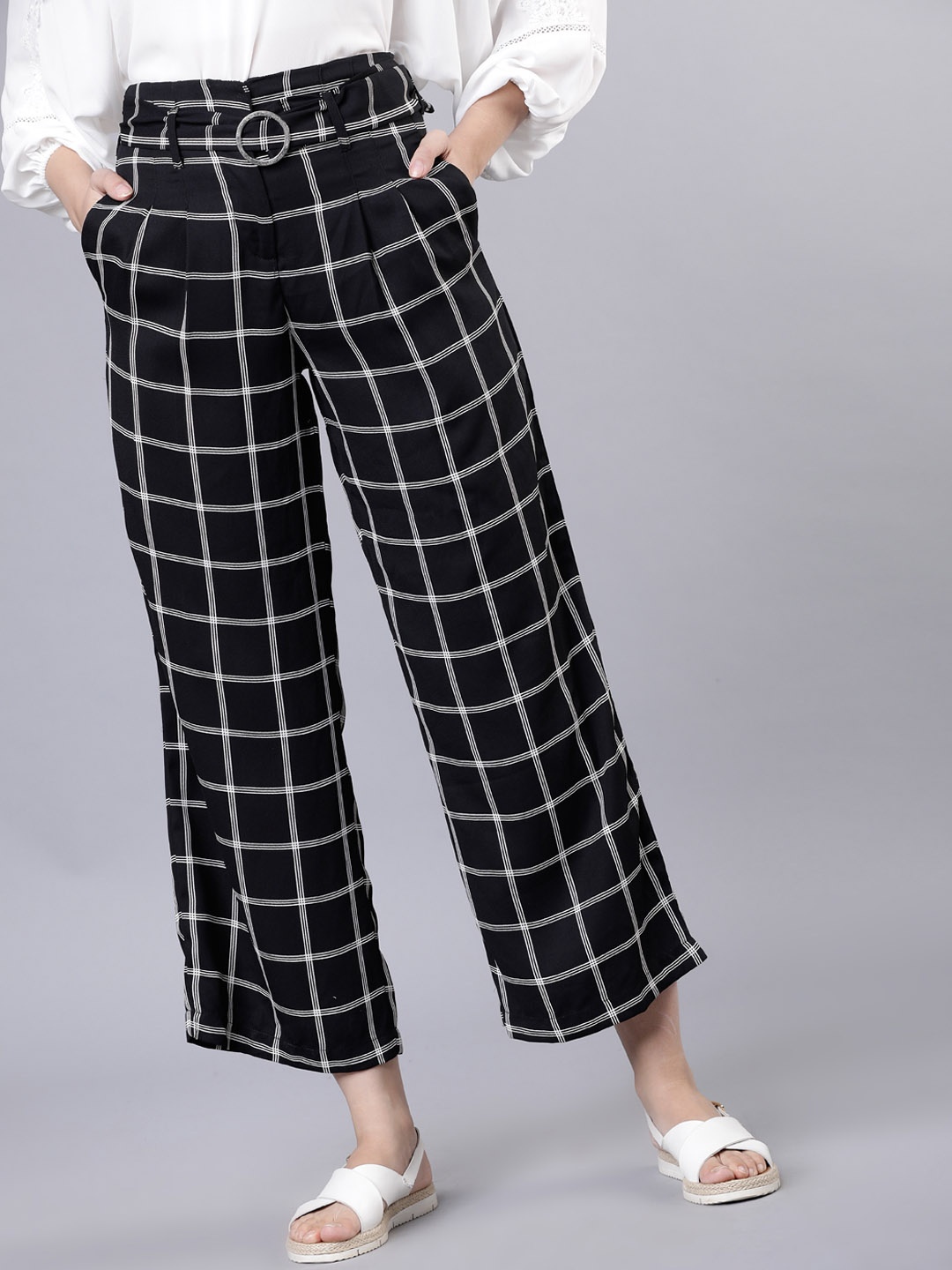 

Tokyo Talkies Women Black & Off-White Regular Fit Checked Culottes