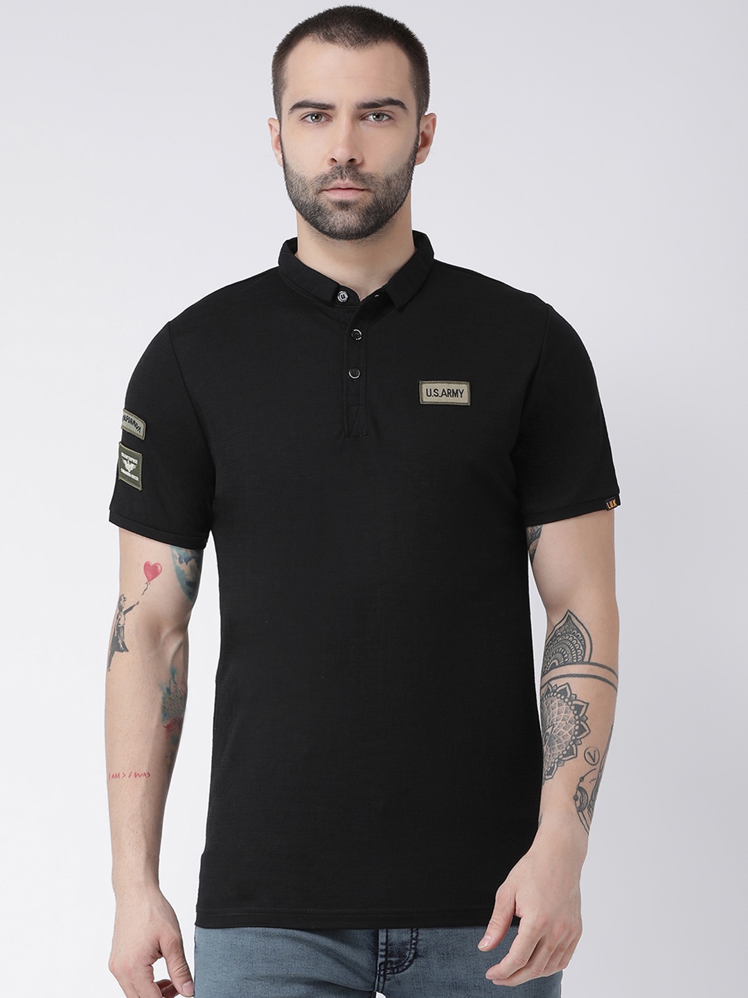 

Rex Straut Jeans Men Black Solid Polo Collar T-shirt