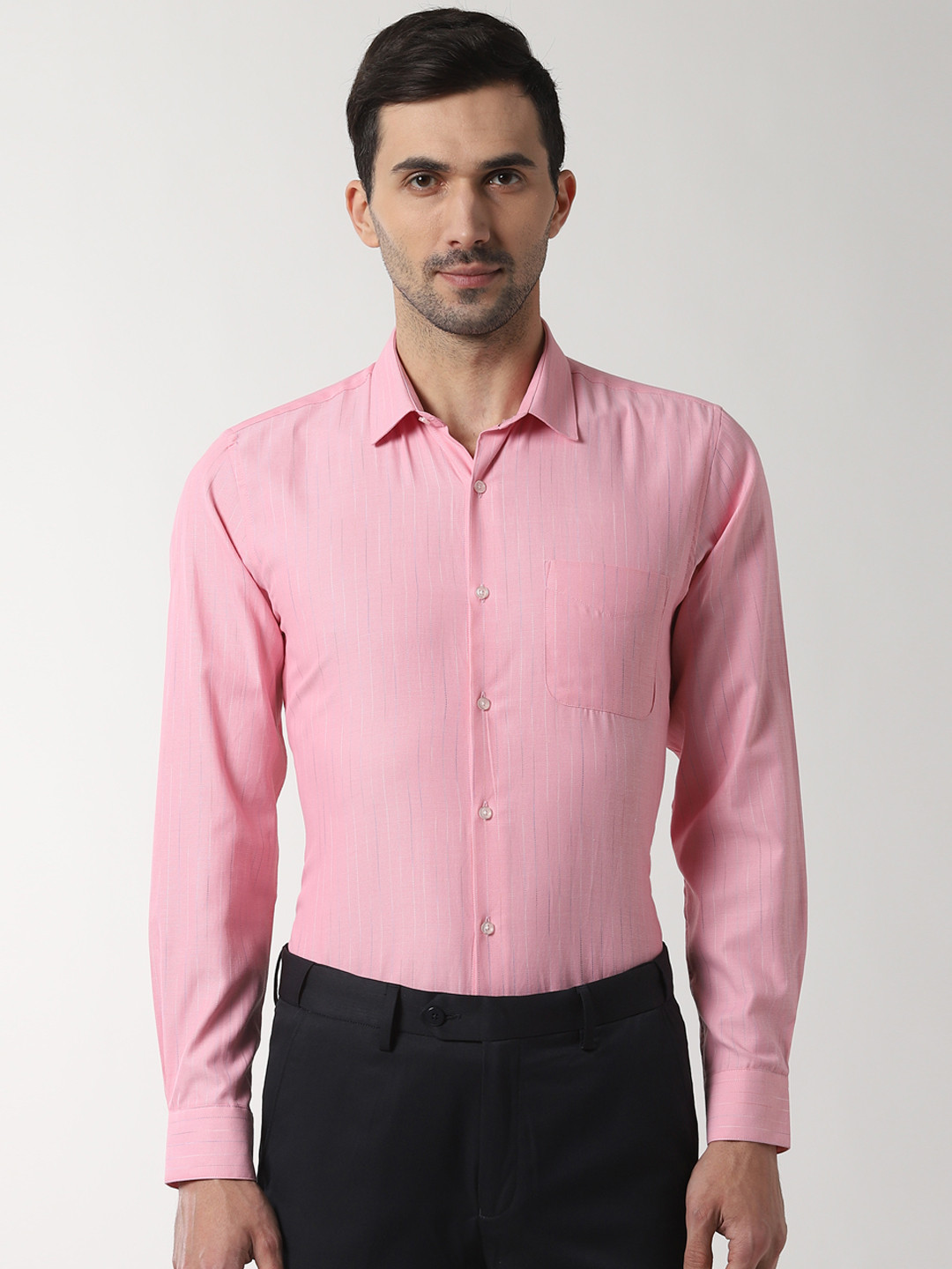 

Peter England Men Pink Slim Fit Striped Formal Shirt