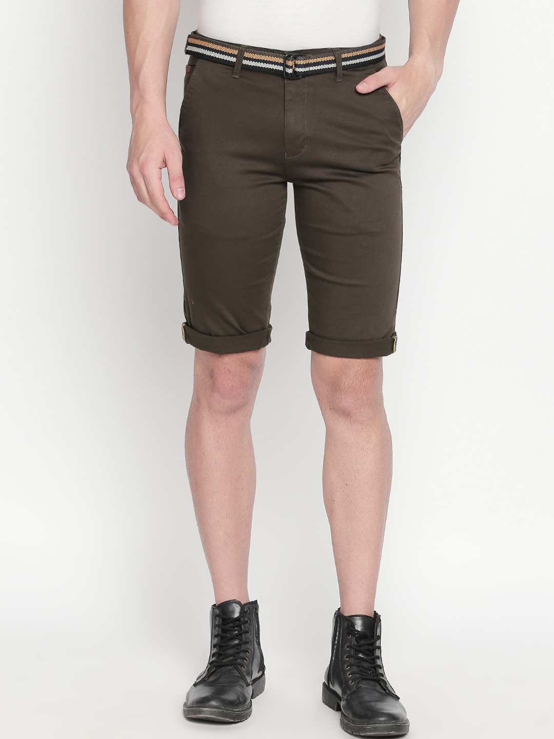 

beevee Men Olive Brown Solid Regular Fit Regular Shorts