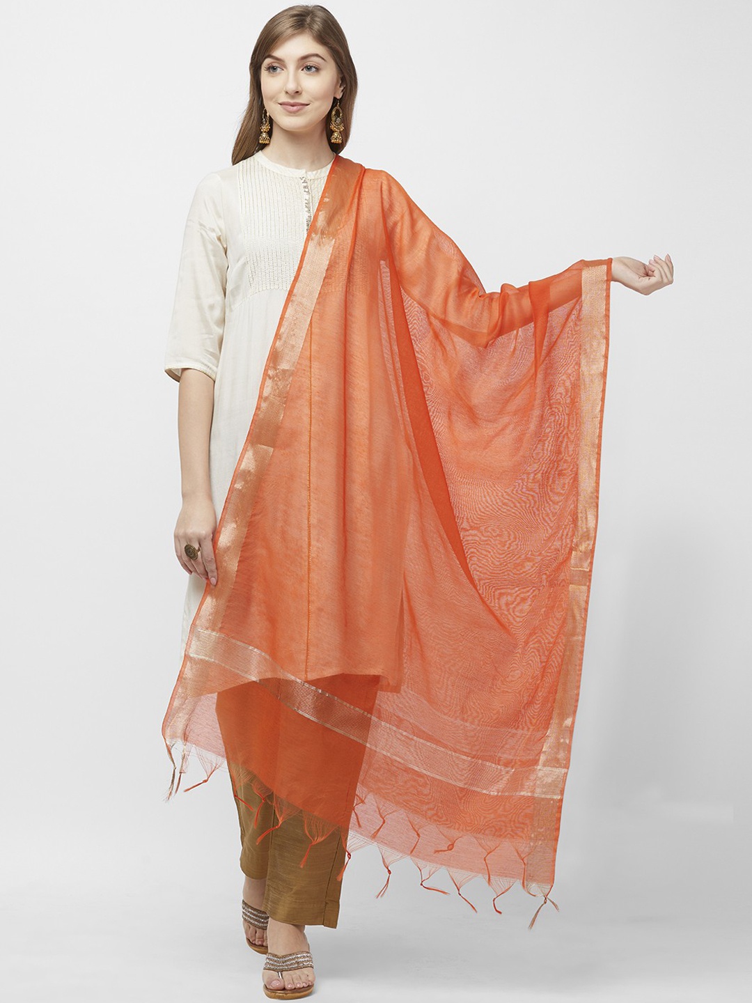 

Dupatta Bazaar Orange & Gold-Toned Solid Dupatta