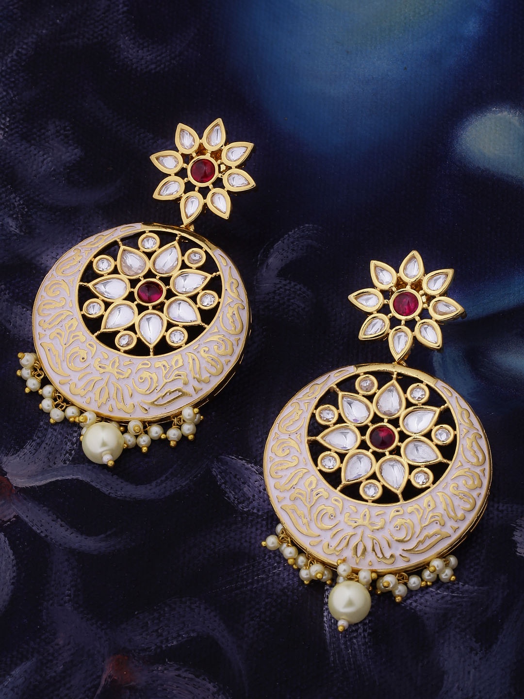 

Studio Voylla Gold-Toned & White Floral Drop Earrings
