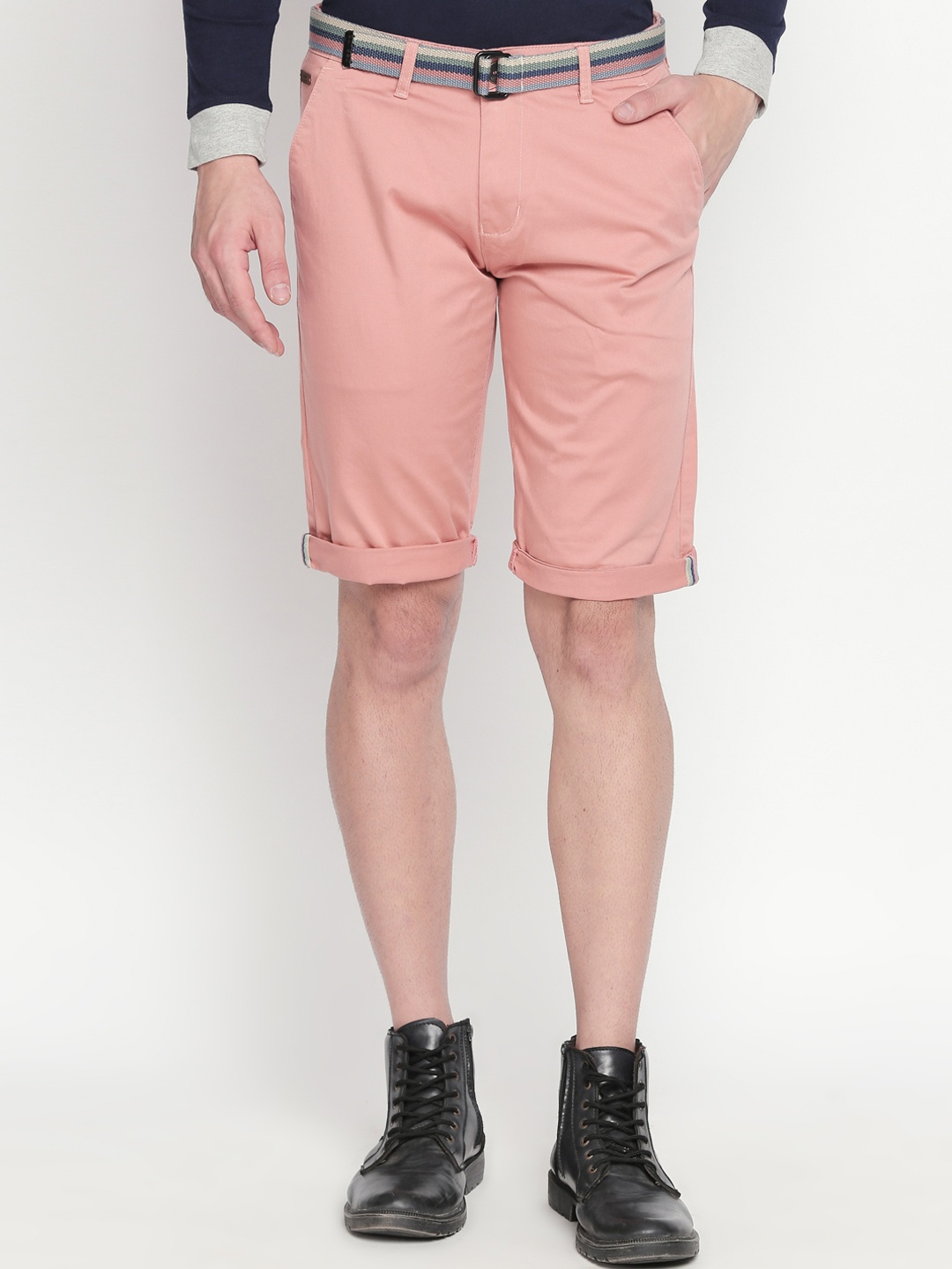 

beevee Men Peach-Coloured Solid Regular Fit Chino Shorts