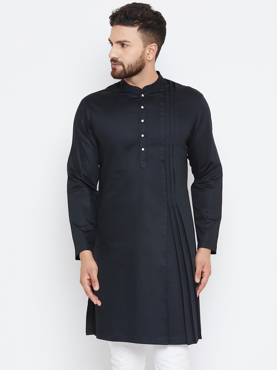 Hypernation Men Black Solid Straight Kurta