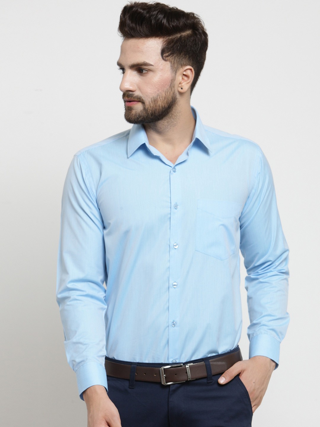 

Hancock Men Blue Slim Fit Solid Formal Shirt