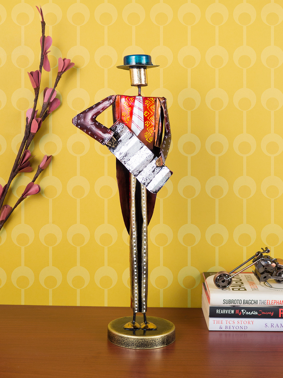 

Golden Peacock Multicolour Handcraft Musician Man Decorative Showpiece, Multi