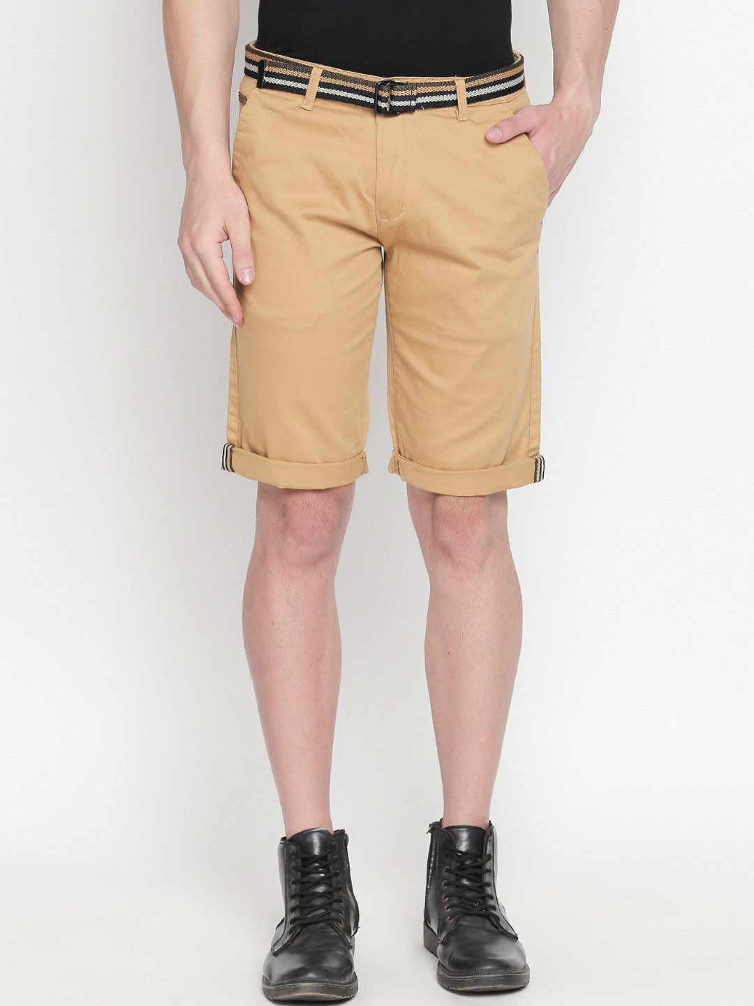 

beevee Men Khaki Solid Regular Fit Regular Shorts