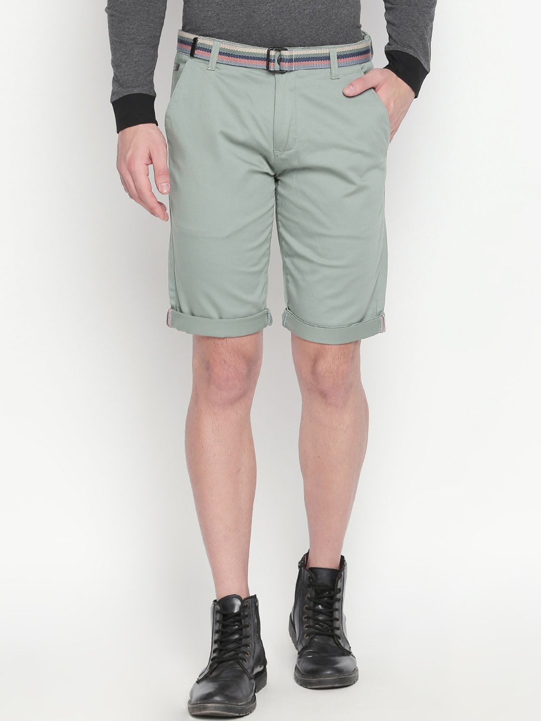 

beevee Men Green Solid Regular Fit Chino Shorts
