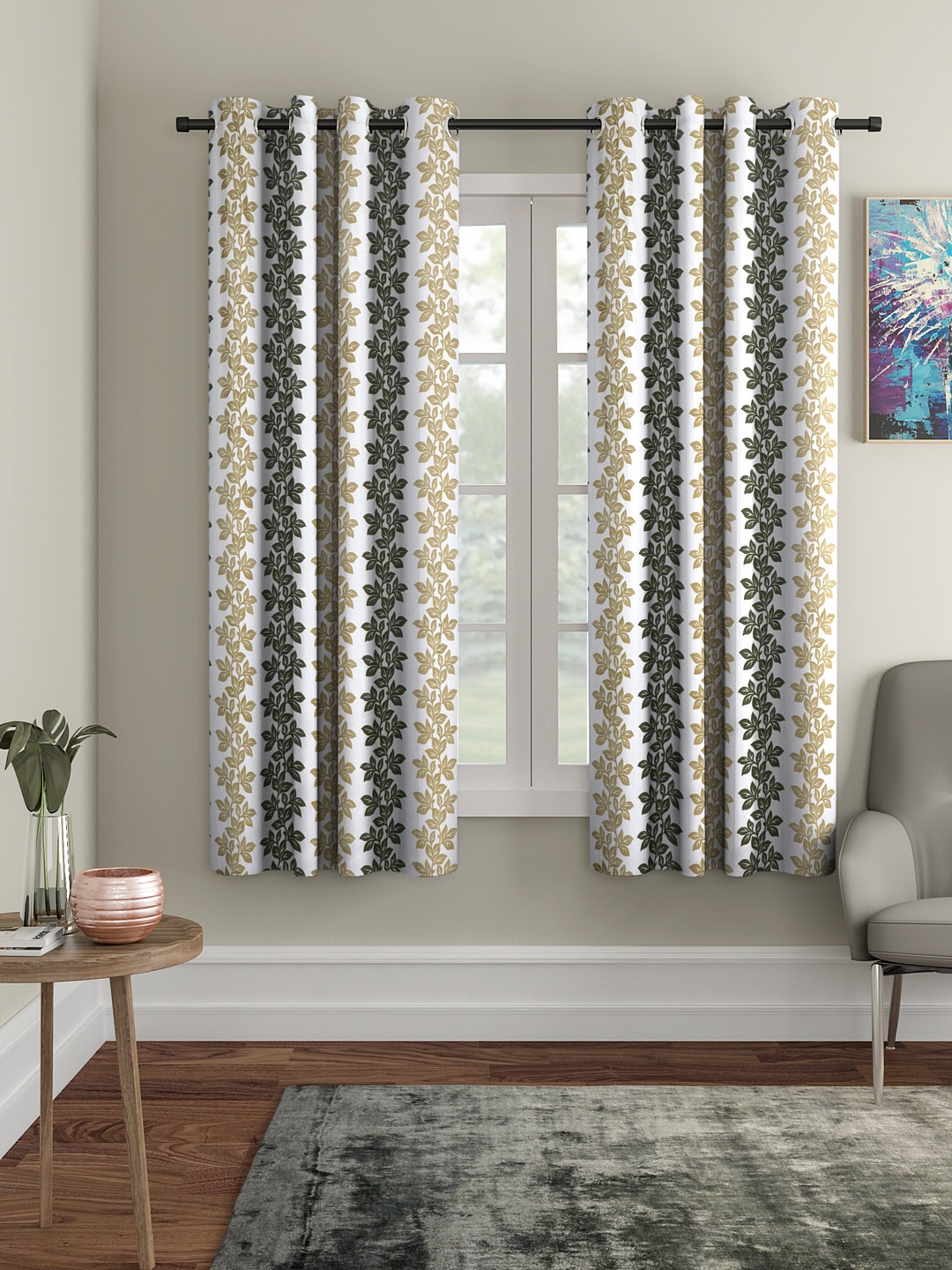 

Cortina Set of 2 Floral Printed Window Curtains, Green