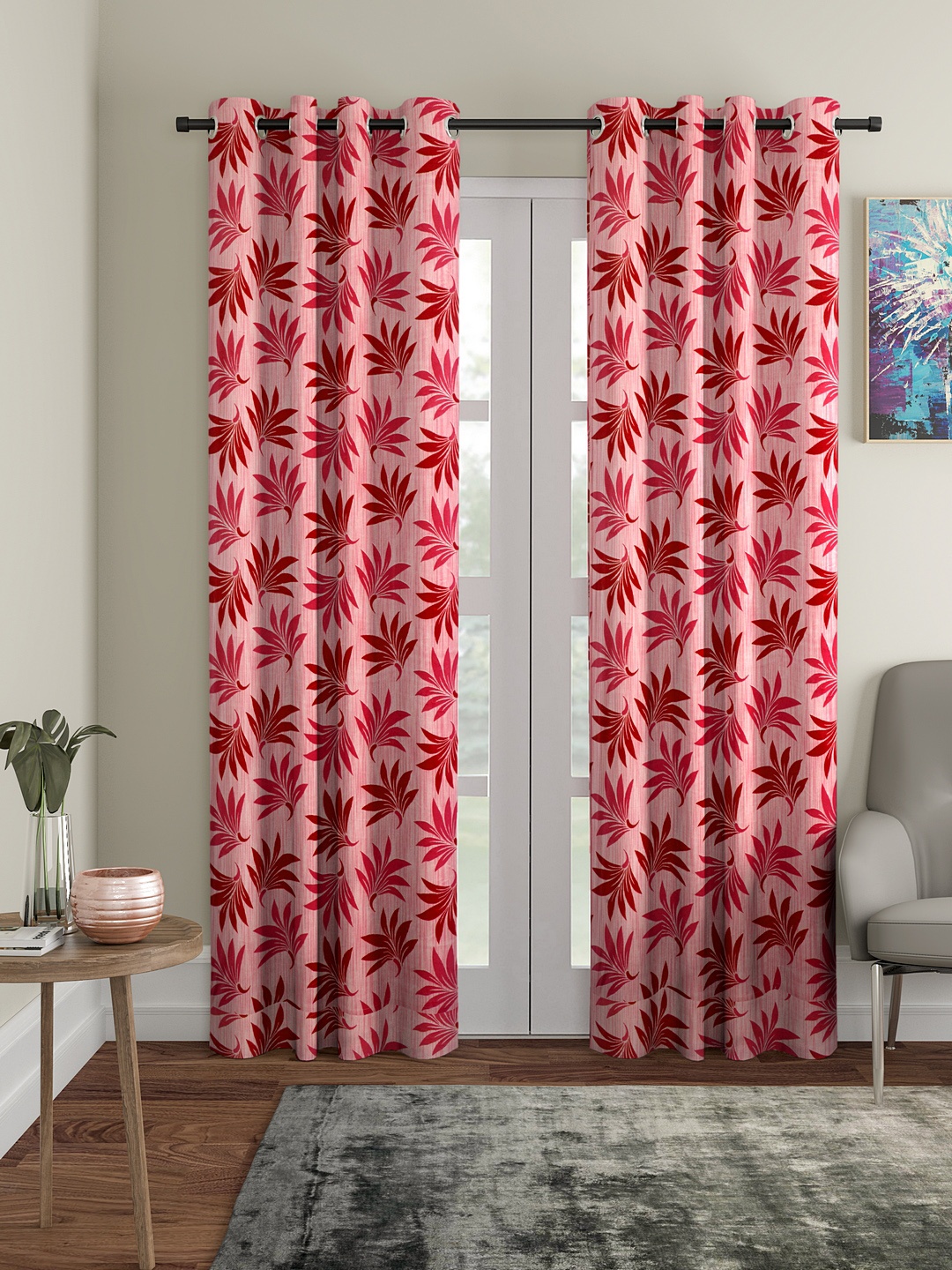 

Cortina Set of 2 Floral Printed Long Door Curtains, Pink
