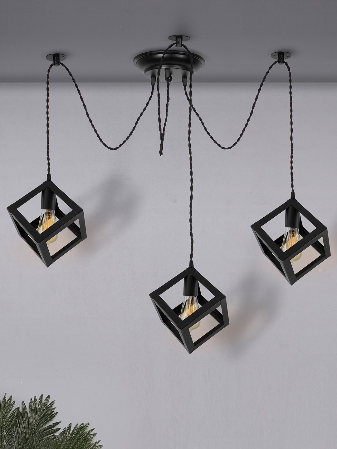 

Homesake Black Textured 3 Arms Handcrafted Cube Shaped Spider Pendant Lamp