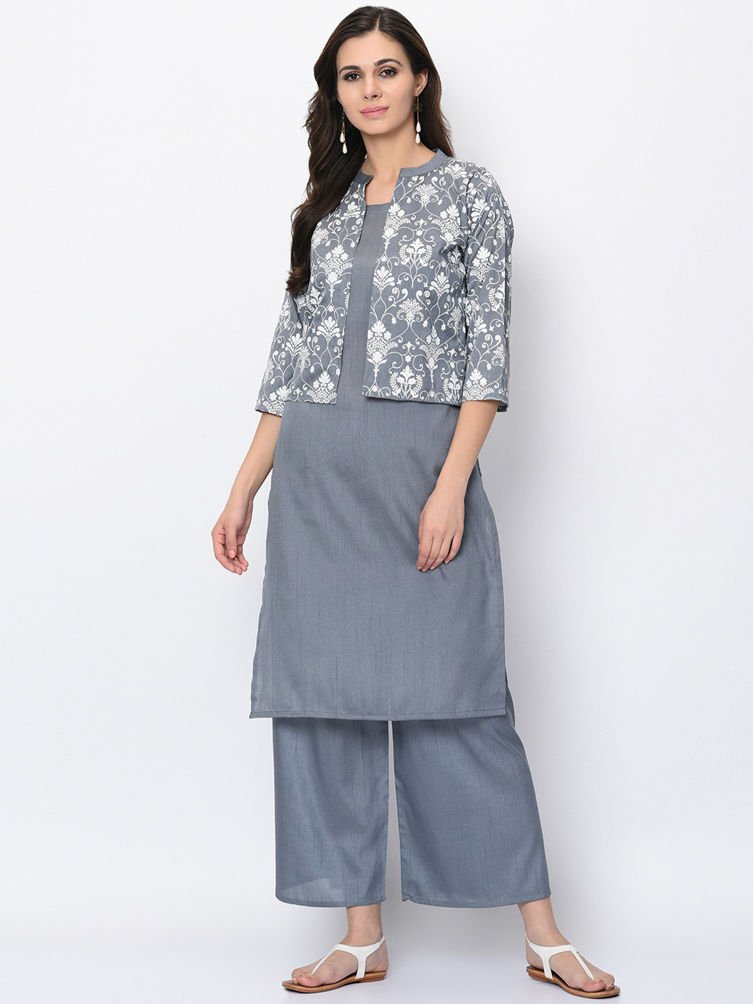 

ZIYAA Women Grey Printed Kurta with Palazzos