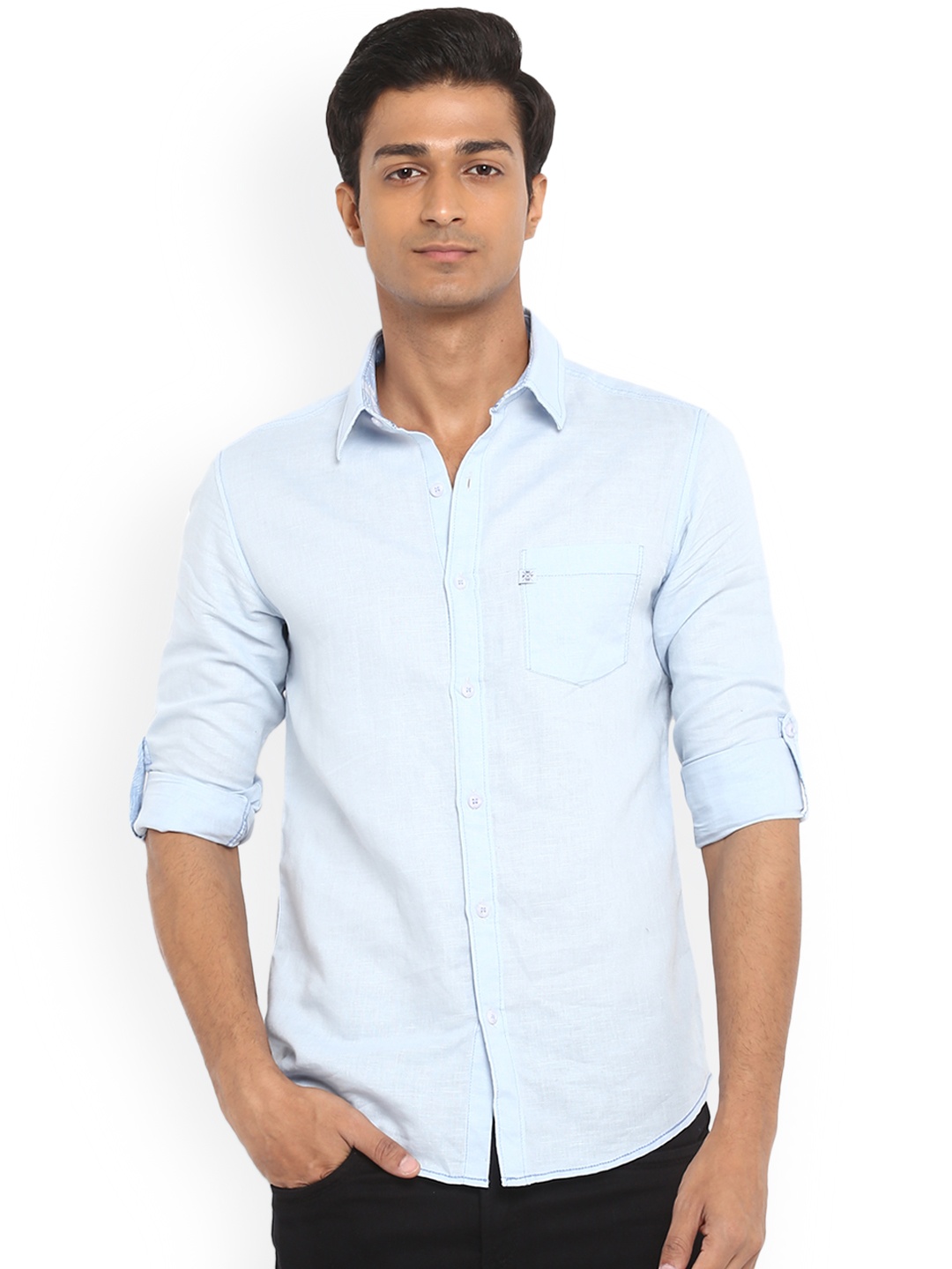 

Mufti Men Turquoise Blue Regular Fit Solid Casual Shirt