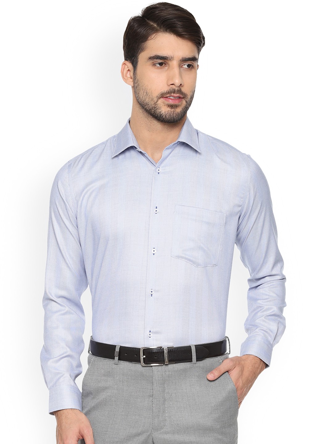 

Van Heusen Men Blue Custom Boxy Self Design Formal Shirt