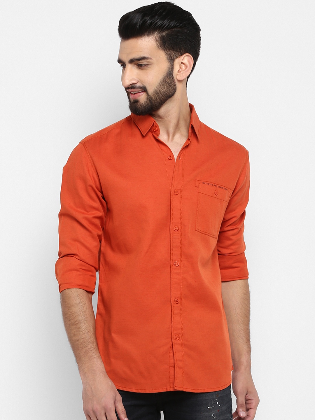 

Mufti Men Orange Regular Fit Solid Casual Shirt