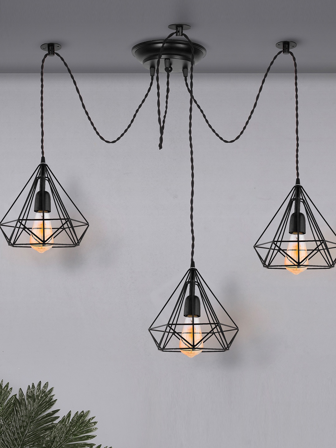 

Homesake Black Solid 3 Arms Handcrafted Diamond Shaped Spider Pendant Lamp