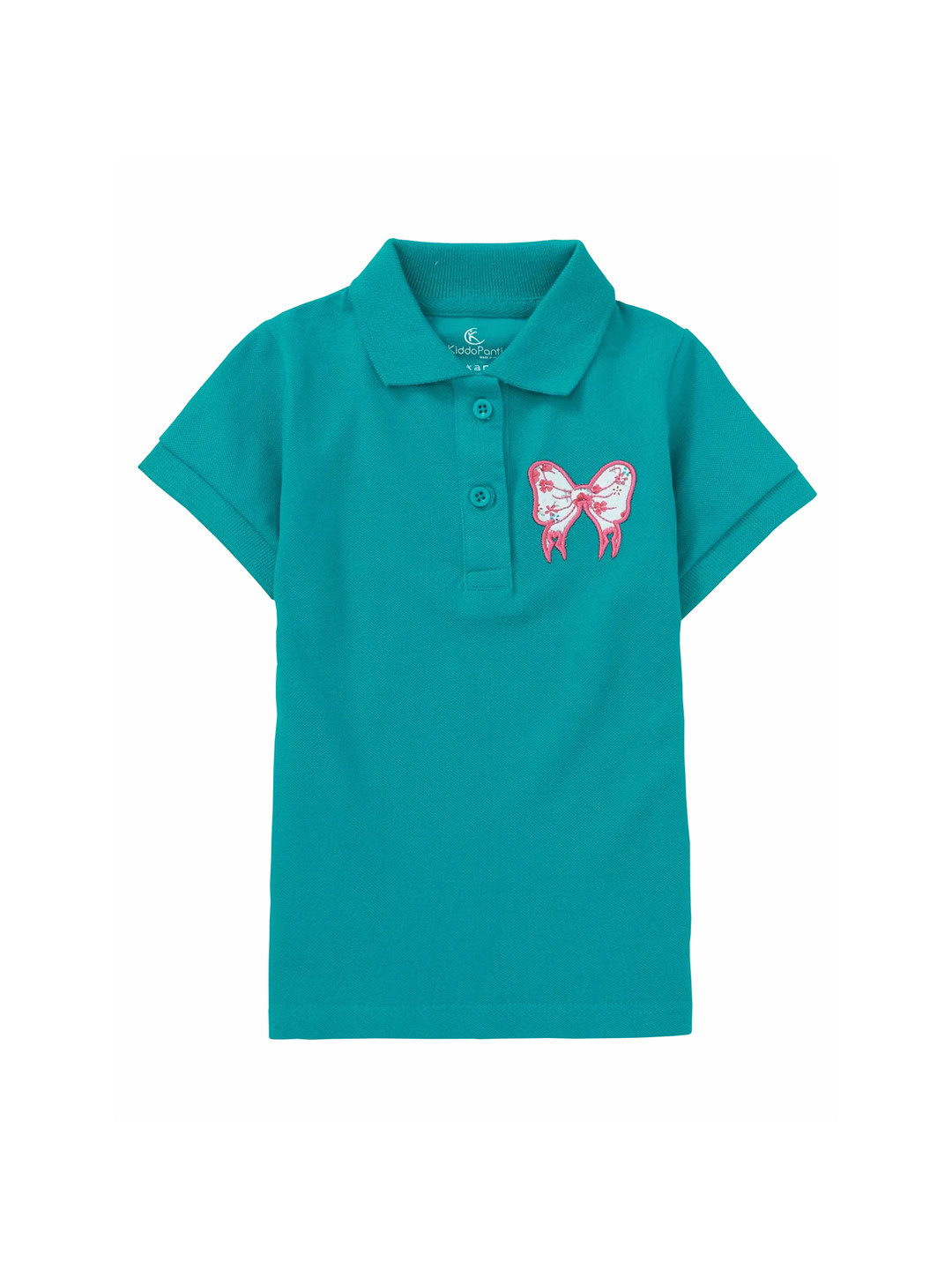 

KiddoPanti Girls Green Solid Polo Collar Pure Cotton T-shirt
