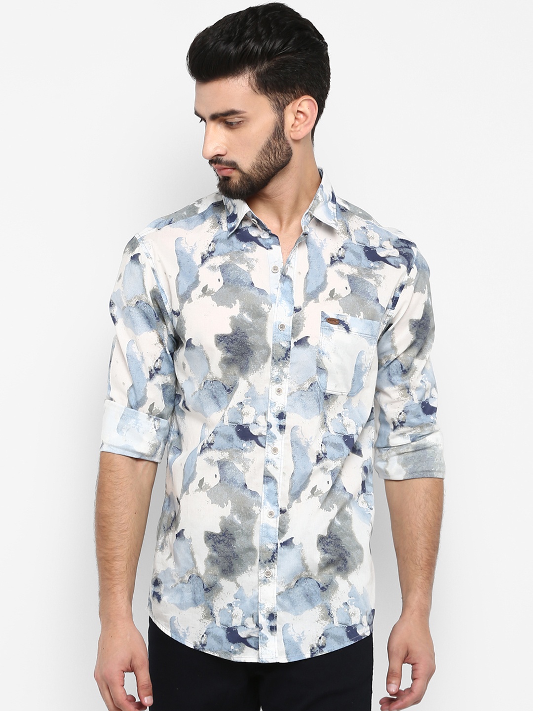 

Mufti Men White & Blue Regular Fit Printed Casual Shirt
