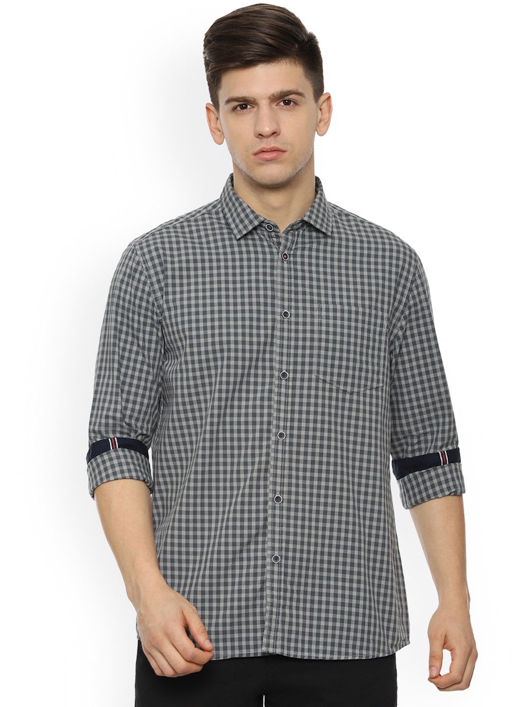 

People Men Grey Regular Fit Checked Casual Shirt