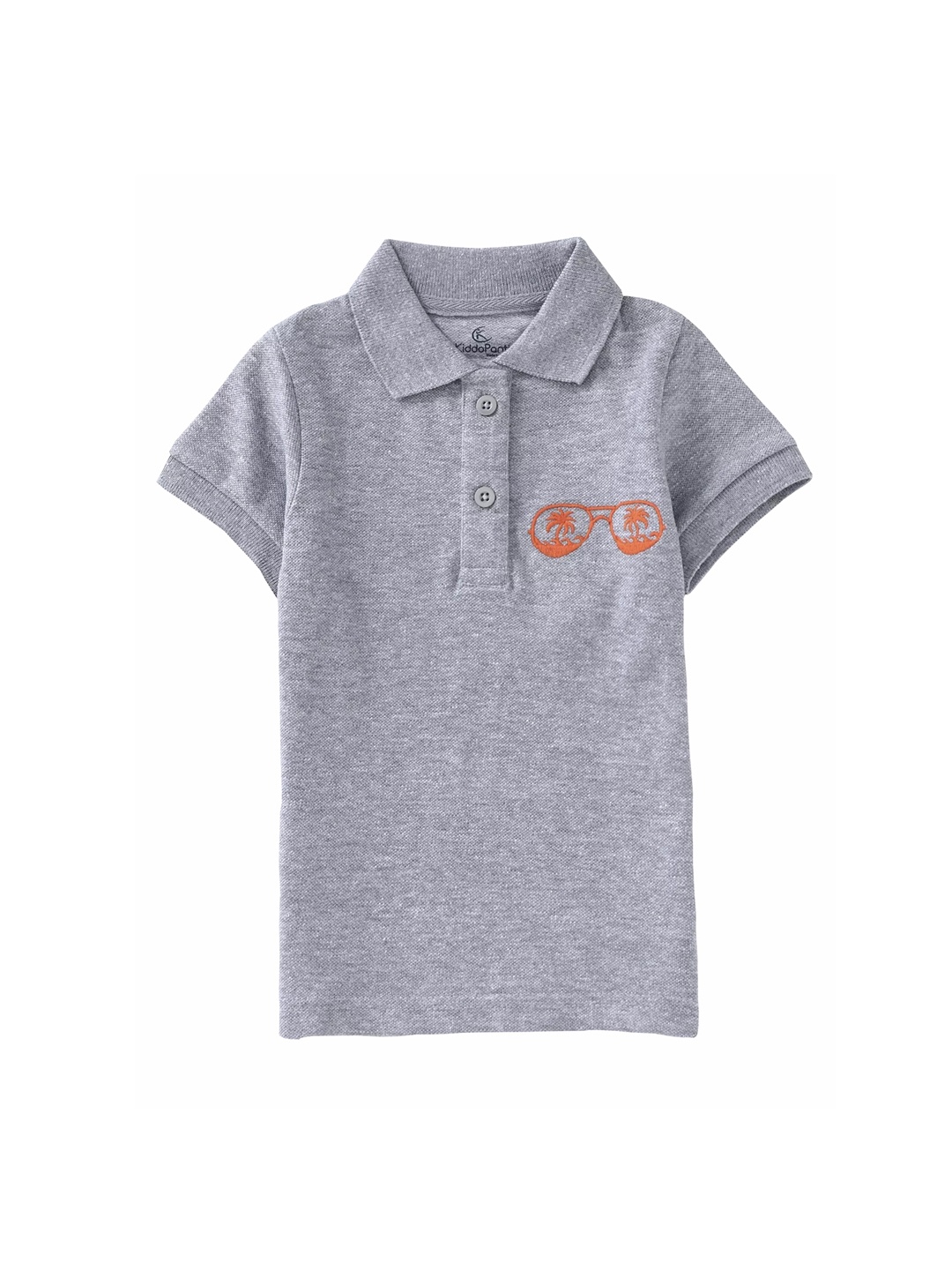 

KiddoPanti Girls Grey Melange Solid Polo Collar Pure Cotton T-shirt