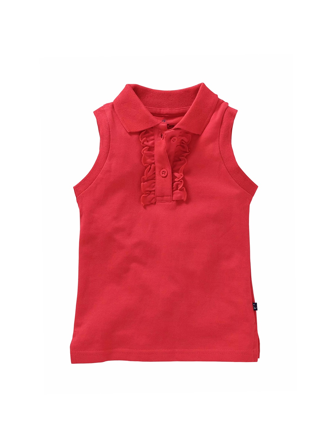 

KiddoPanti Girls Red Solid Polo Collar Pure Cotton T-shirt