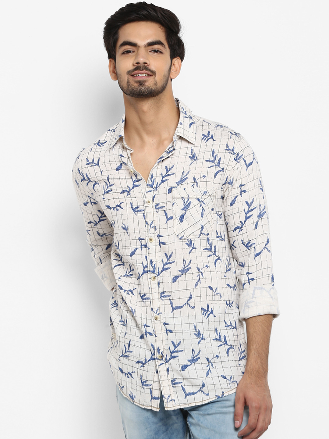 

Mufti Men Beige & Blue Regular Fit Printed Casual Shirt
