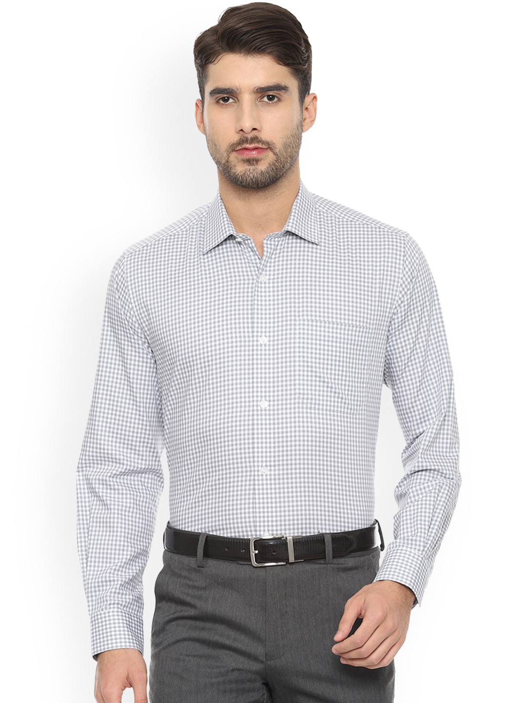 

Louis Philippe Permapress Men Grey Tight Slim Fit Checked Formal Shirt