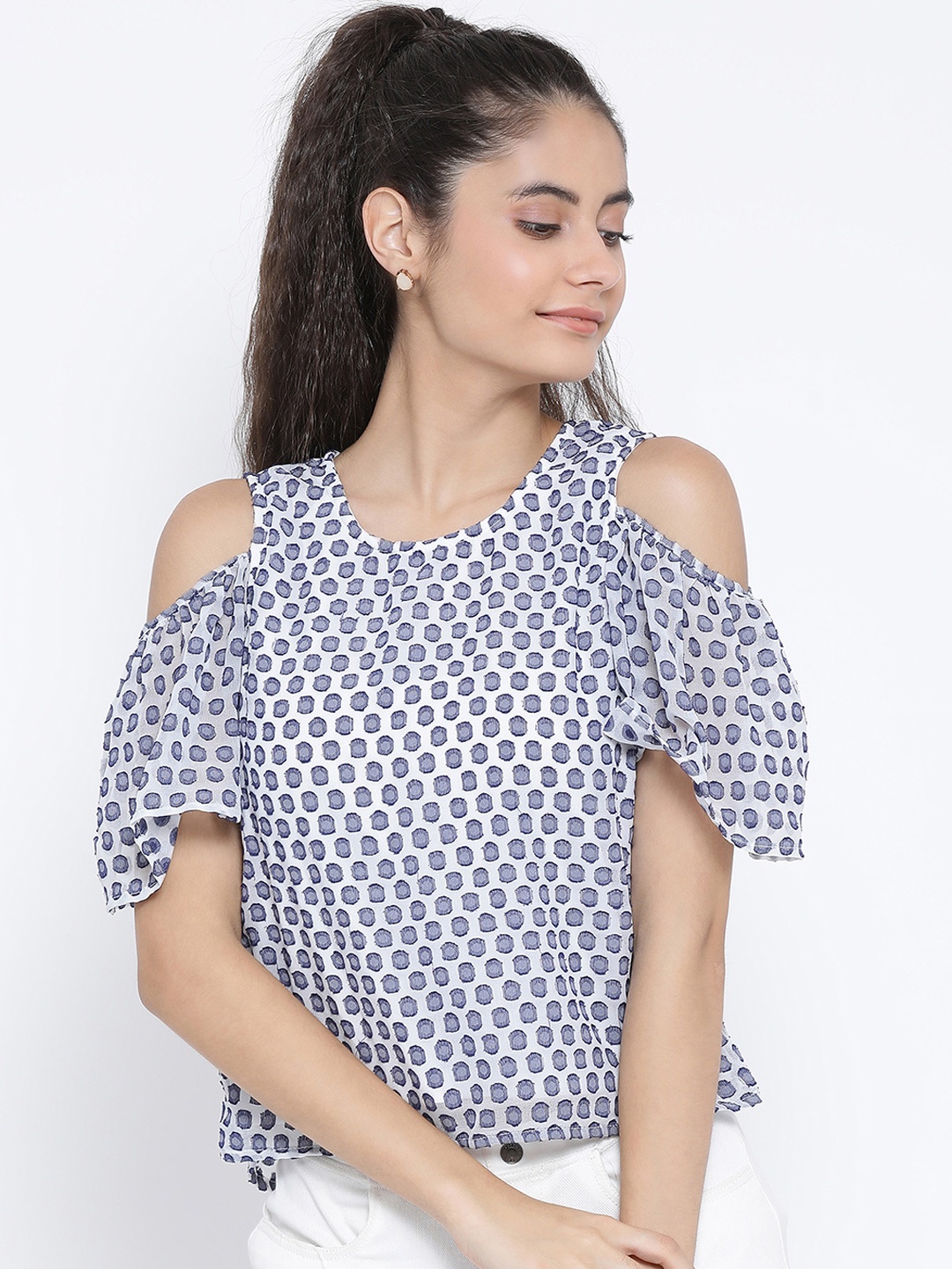 

Oxolloxo Women Blue Printed High-Low Top