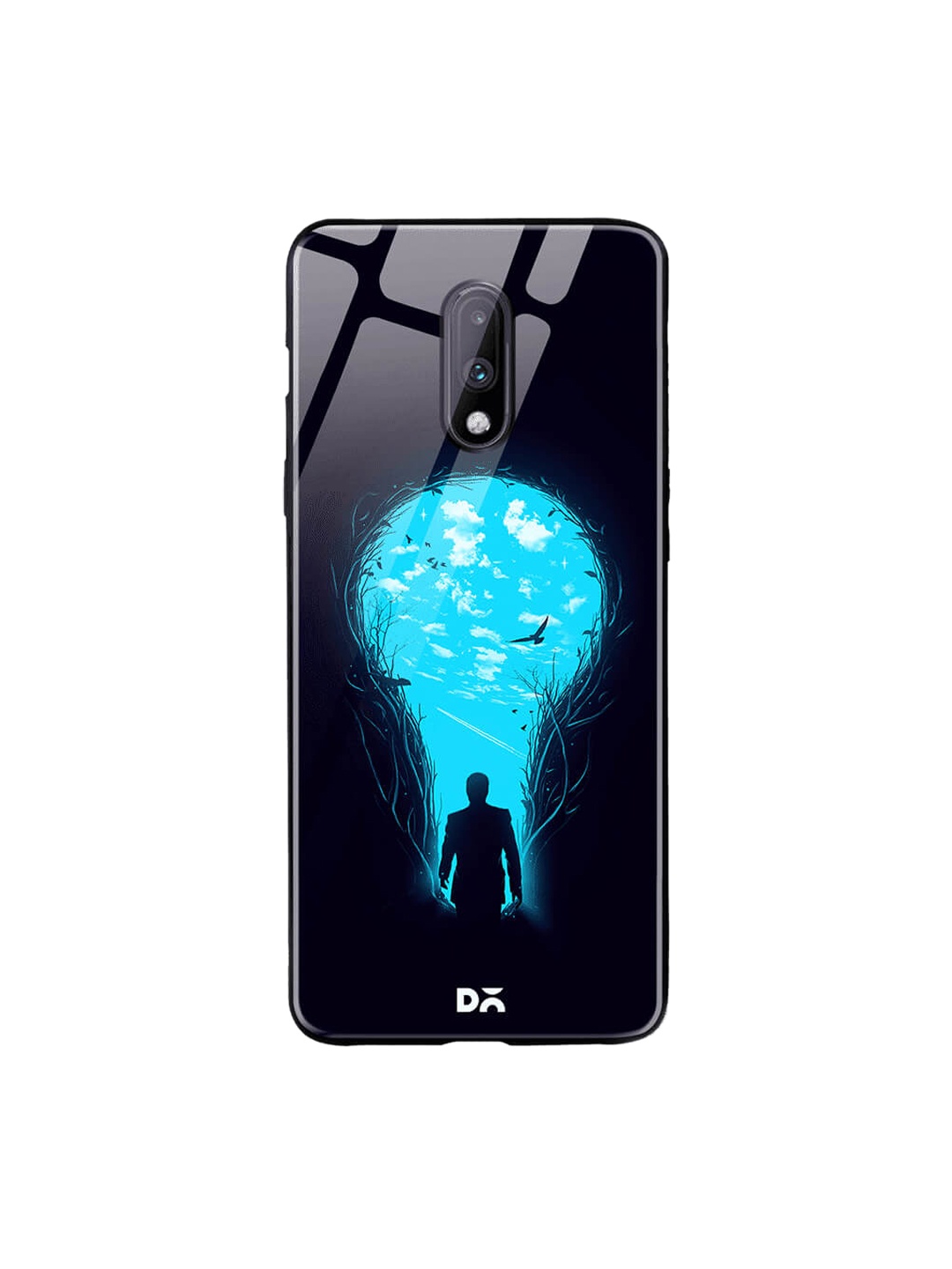 DailyObjects Black & Blue OnePlus 7 Glass Case Cover