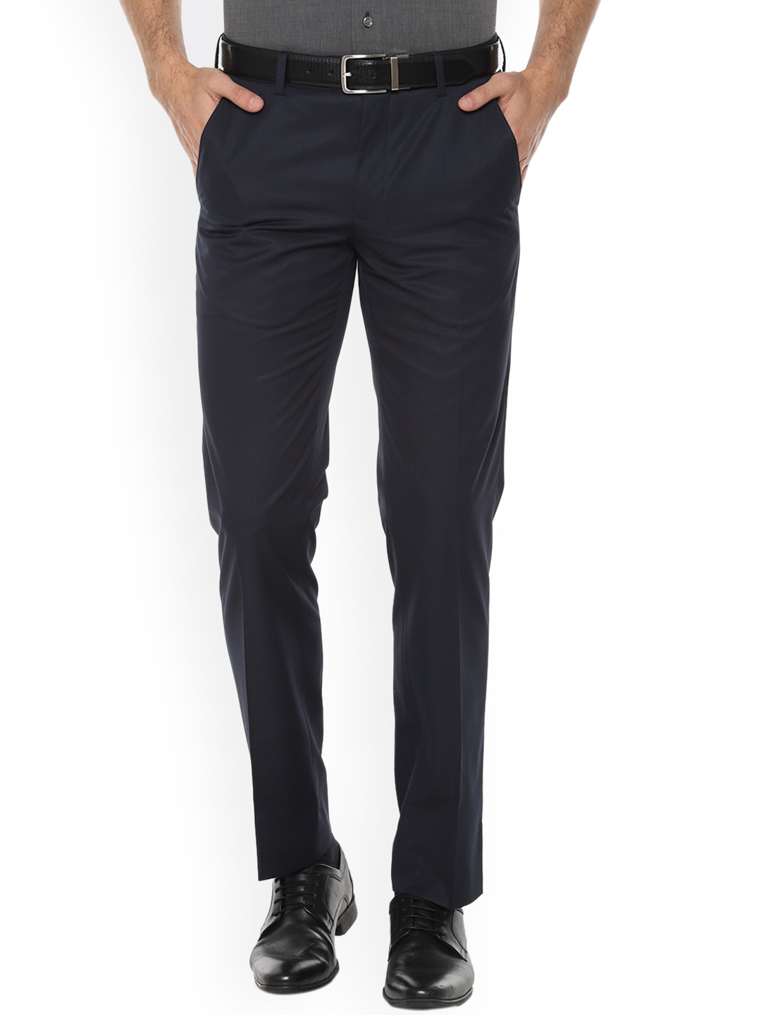 

Van Heusen Men Navy Blue Slim Fit Solid Formal Trousers
