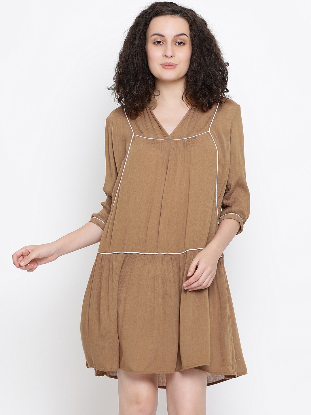 

Oxolloxo Women Brown Solid A-Line Dress