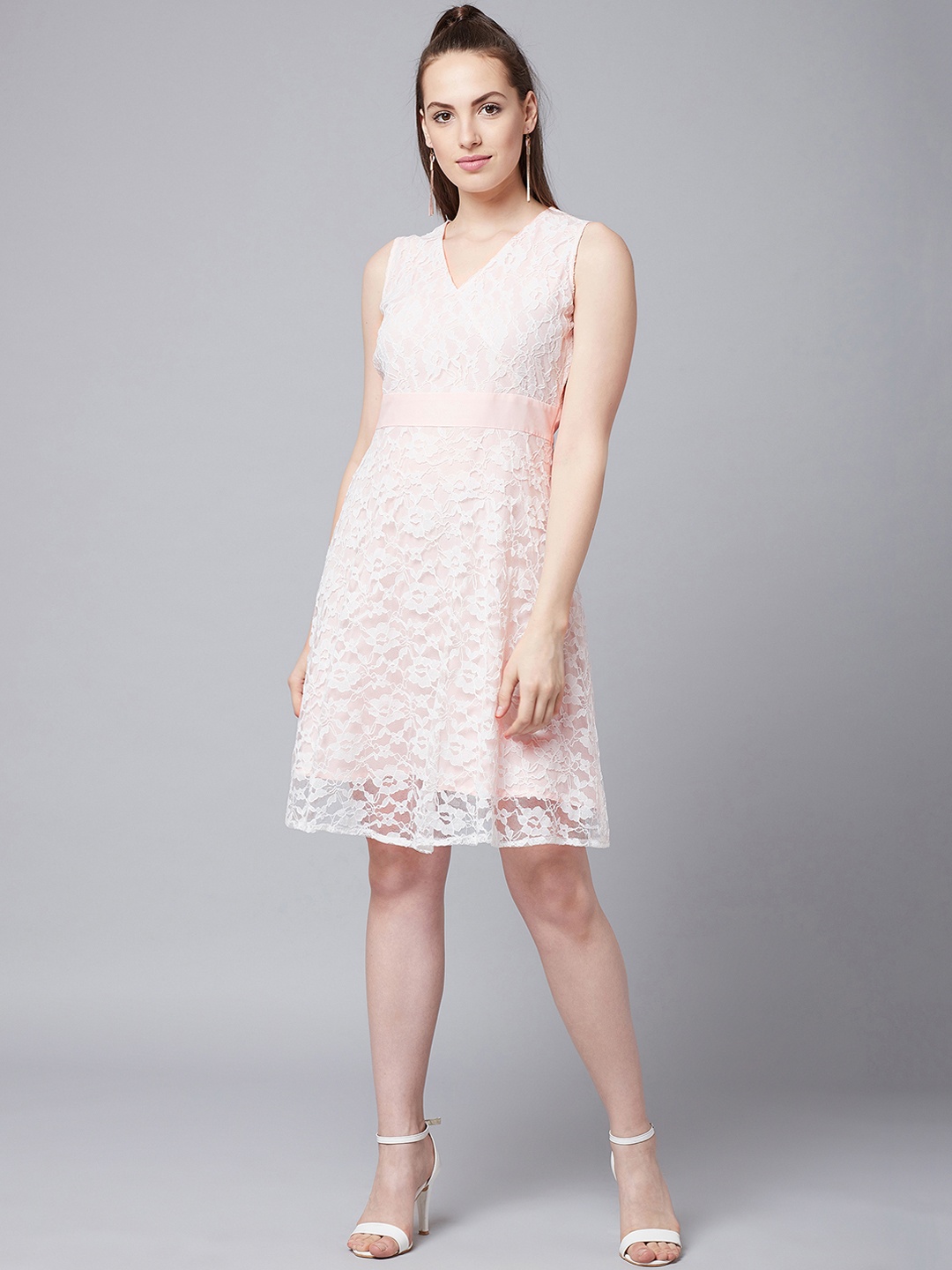 

Athena Women Peach-Coloured Fit and Flare Dress