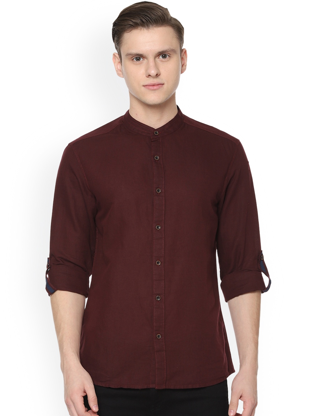 

People Men Maroon Regular Fit Solid Casual Shirt