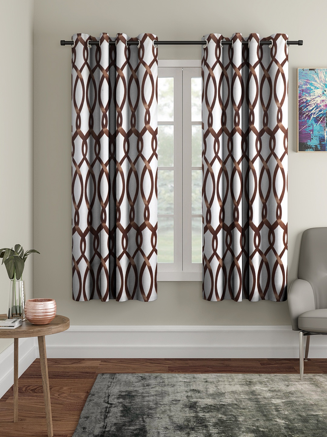 Cortina Brown & White Set of 2 Abstract Window Curtains