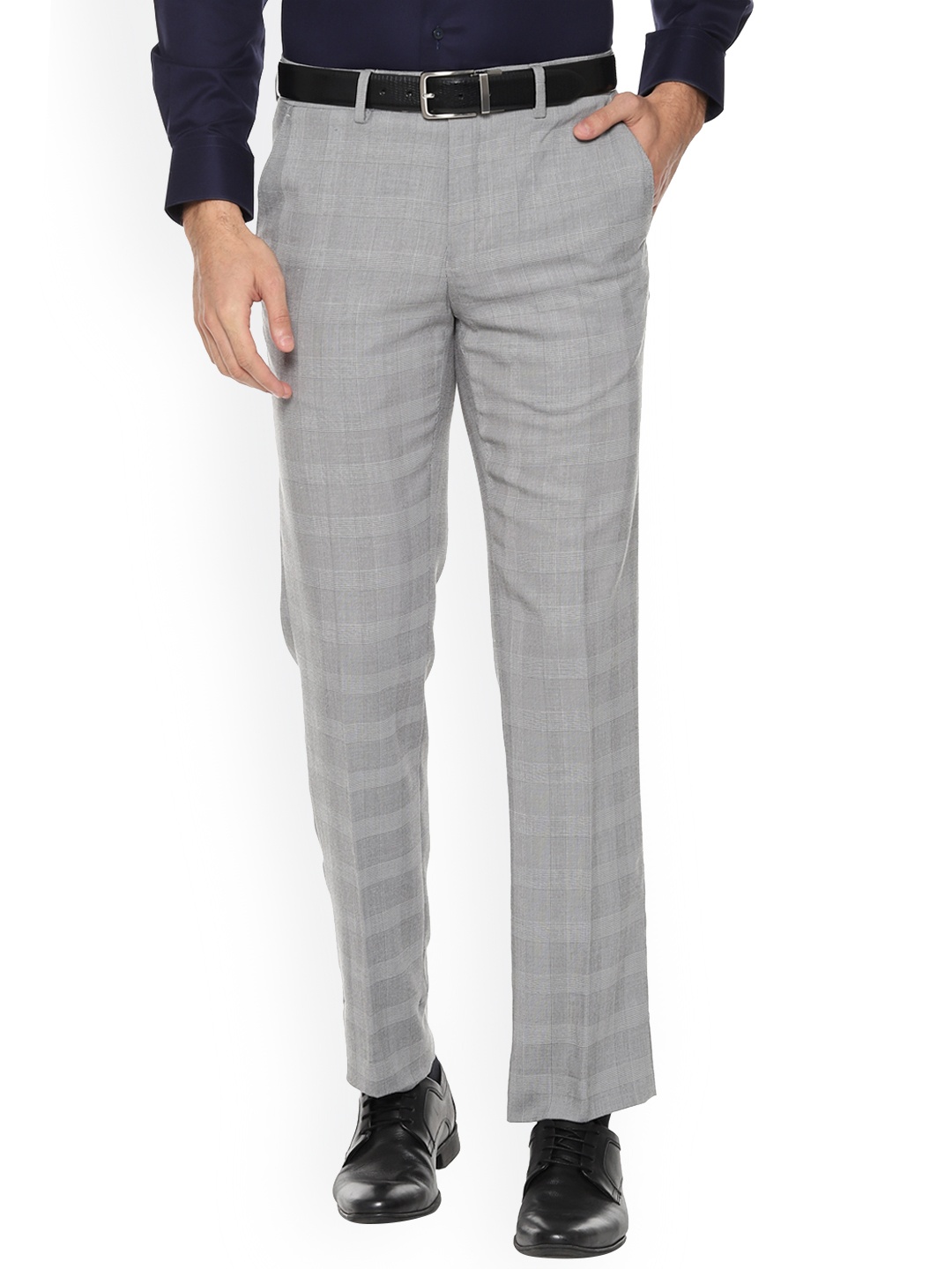 

Van Heusen Men Grey Slim Fit Checked Formal Trousers