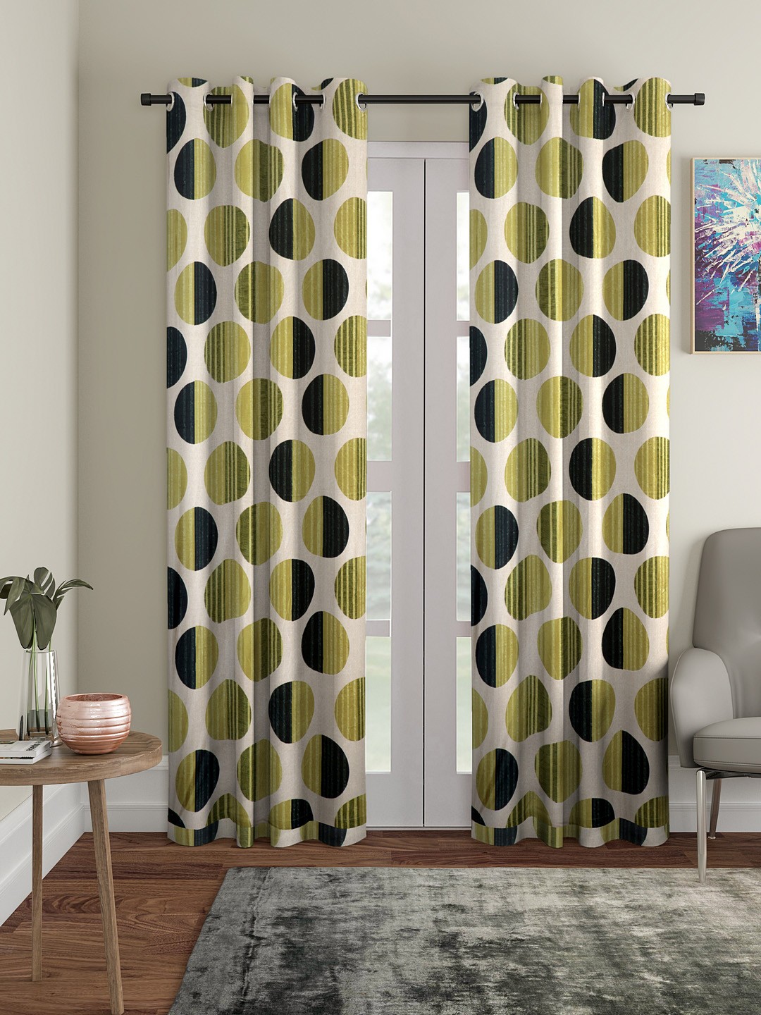 

Cortina Set of 2 Polka Printed Door Curtains, Beige