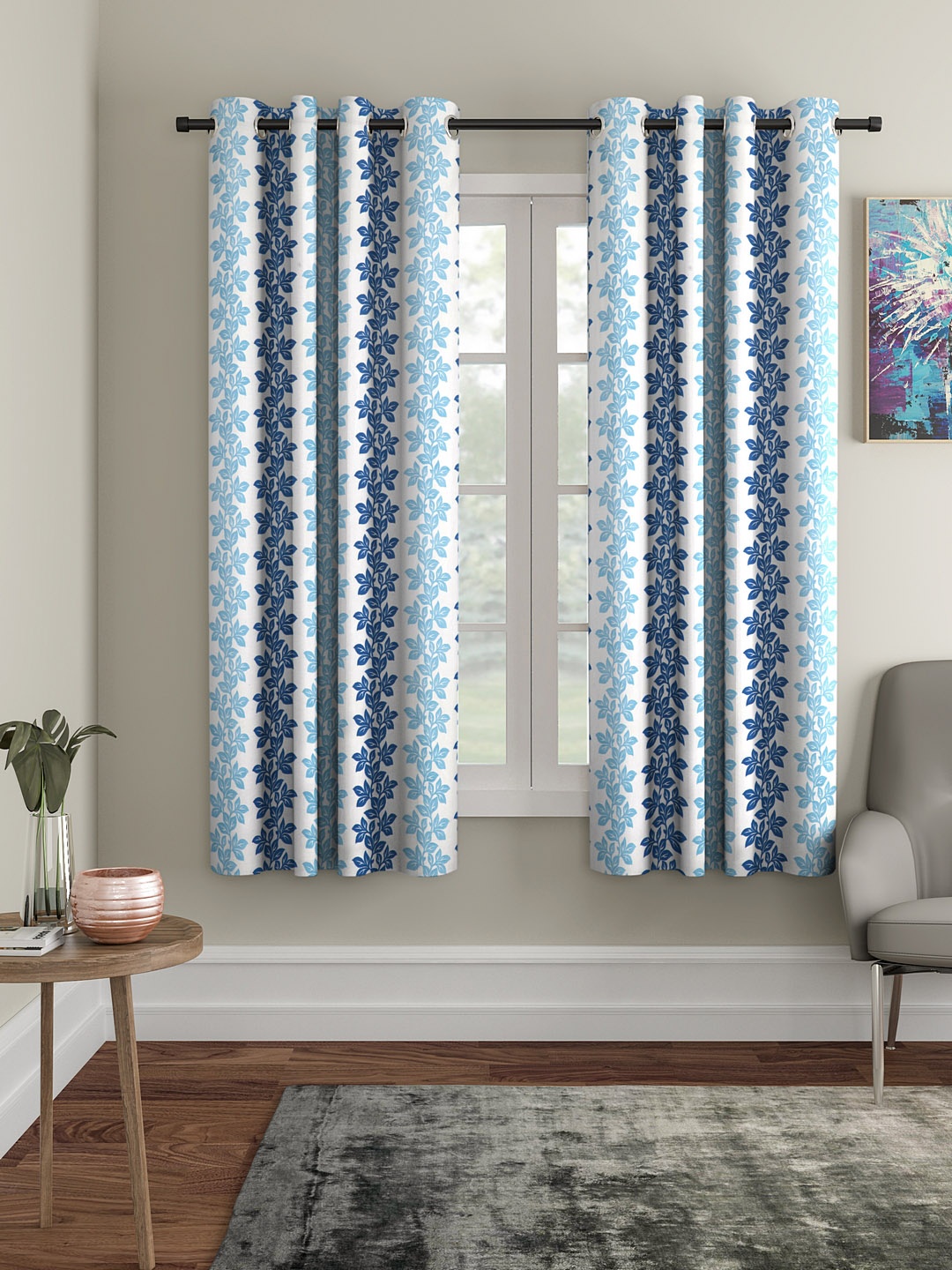 

Cortina Set of 2 Floral Printed Window Curtains, Blue